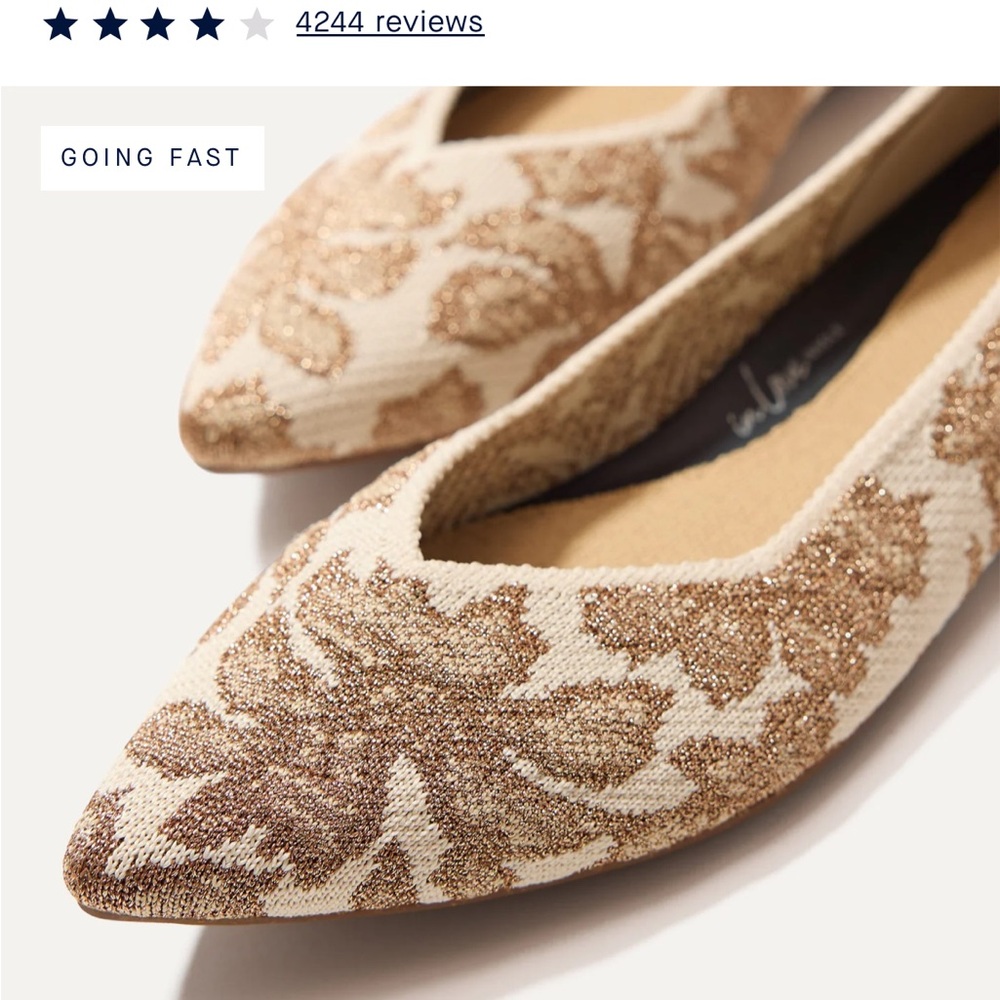 Rothy's Women's Floral Pointed Flats - Tan and Cream - Picture 6 of 7